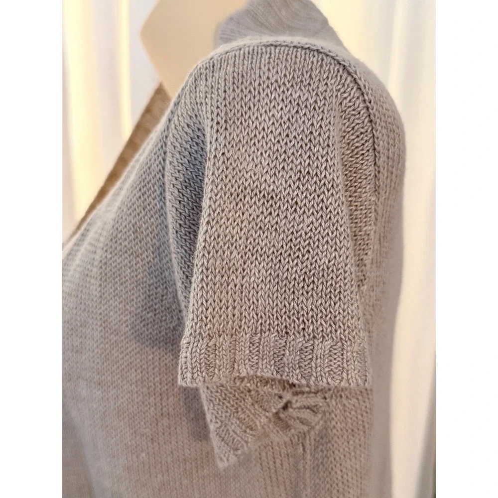 Eileen Fisher Hemp Knit Short Sleeve Open Front Cardigan Sz M Beige Tan - Picture 12 of 13